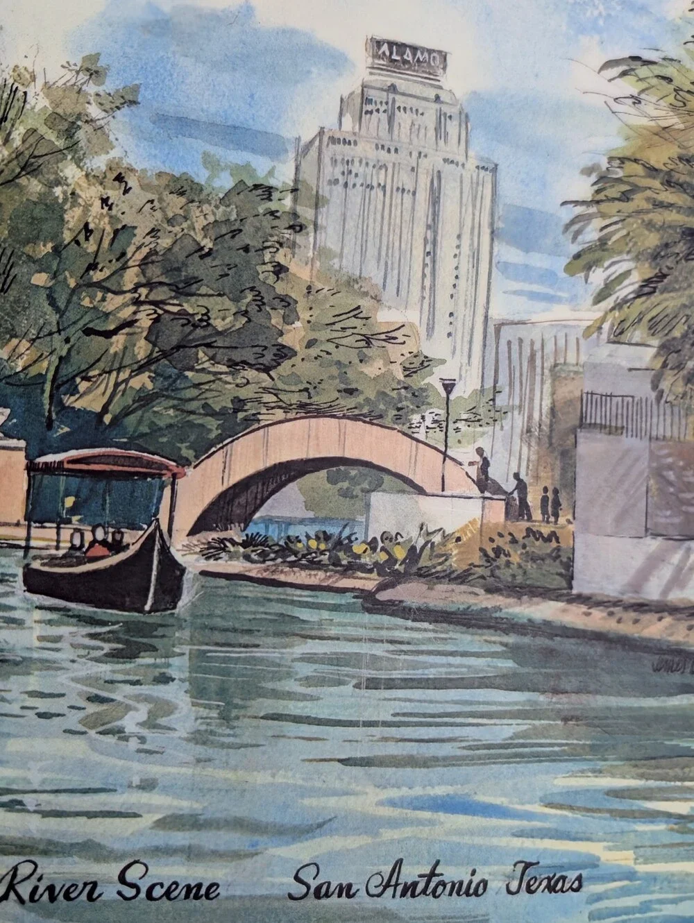 Vintage City of San Antonio, Texas James McBride Watercolor Placemats Set of 8
